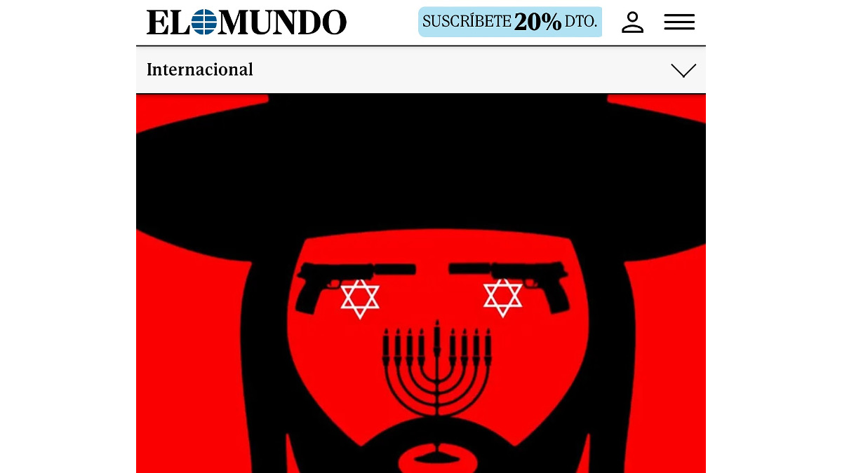 Una illustrazione pubblicata su El Mundo: un ebreo ortodosso con pistole al posto degli occhi